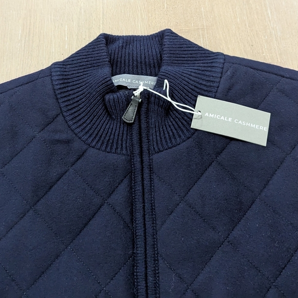 $598 Mens AMICABLE Mixed Media Wool Blend Puffer Jacket Navy XL - Picture 2 of 7